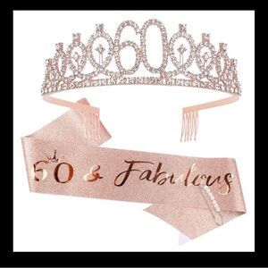 Pink Gift Box with Floral Design with 60th Tiara and Sash